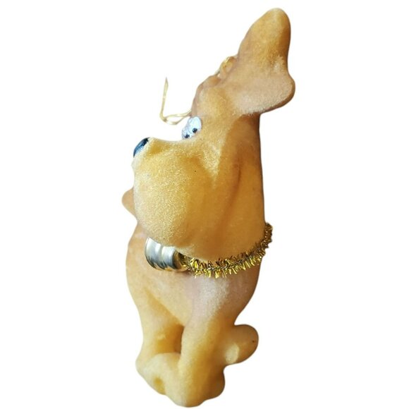 2 Vintage Flocked Moose Christmas Ornaments Reindeer Google Eyes Gold Bell 4.5" - Picture 5 of 16